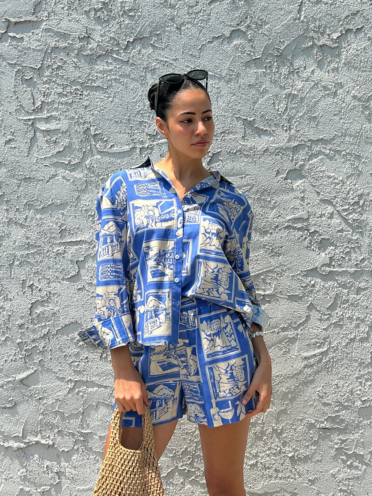 Santorini Postcard Button-Up