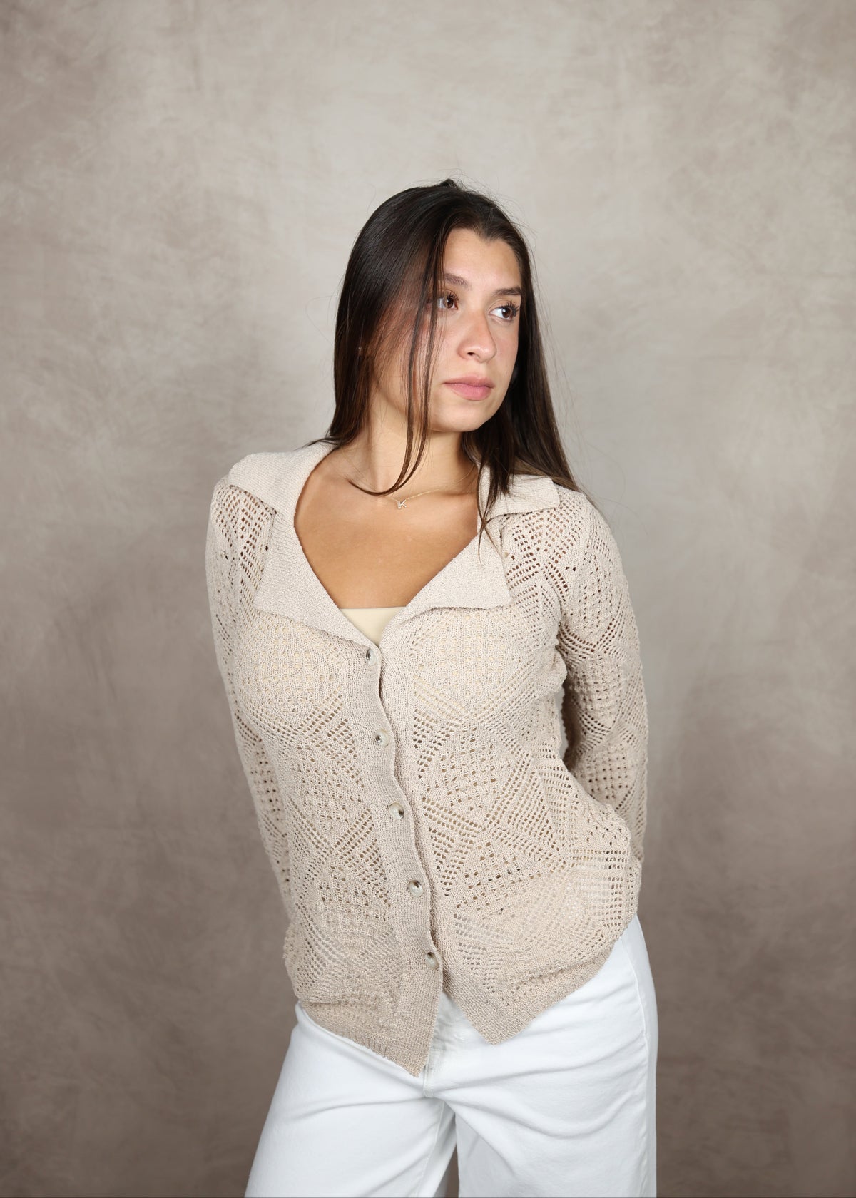 Chestnut Button-Up Knit Top