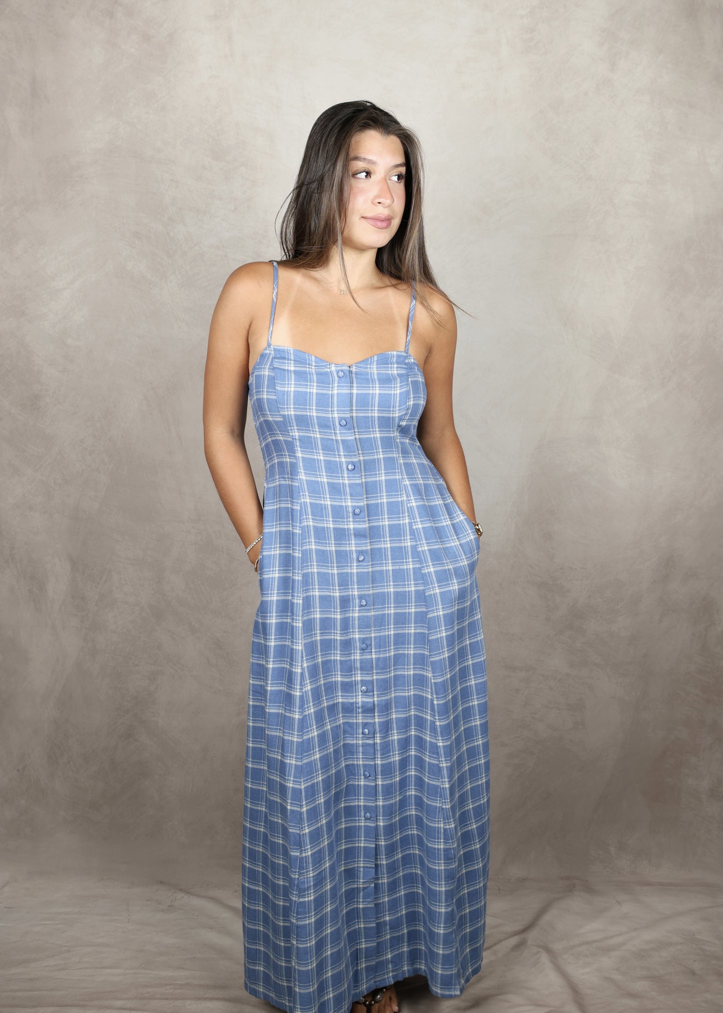 ANGEL EYES PLAID MIDI DRESS