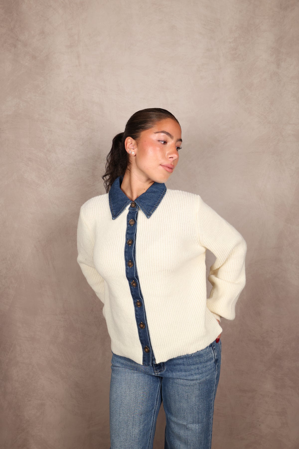 Denim Contrast Cardigan