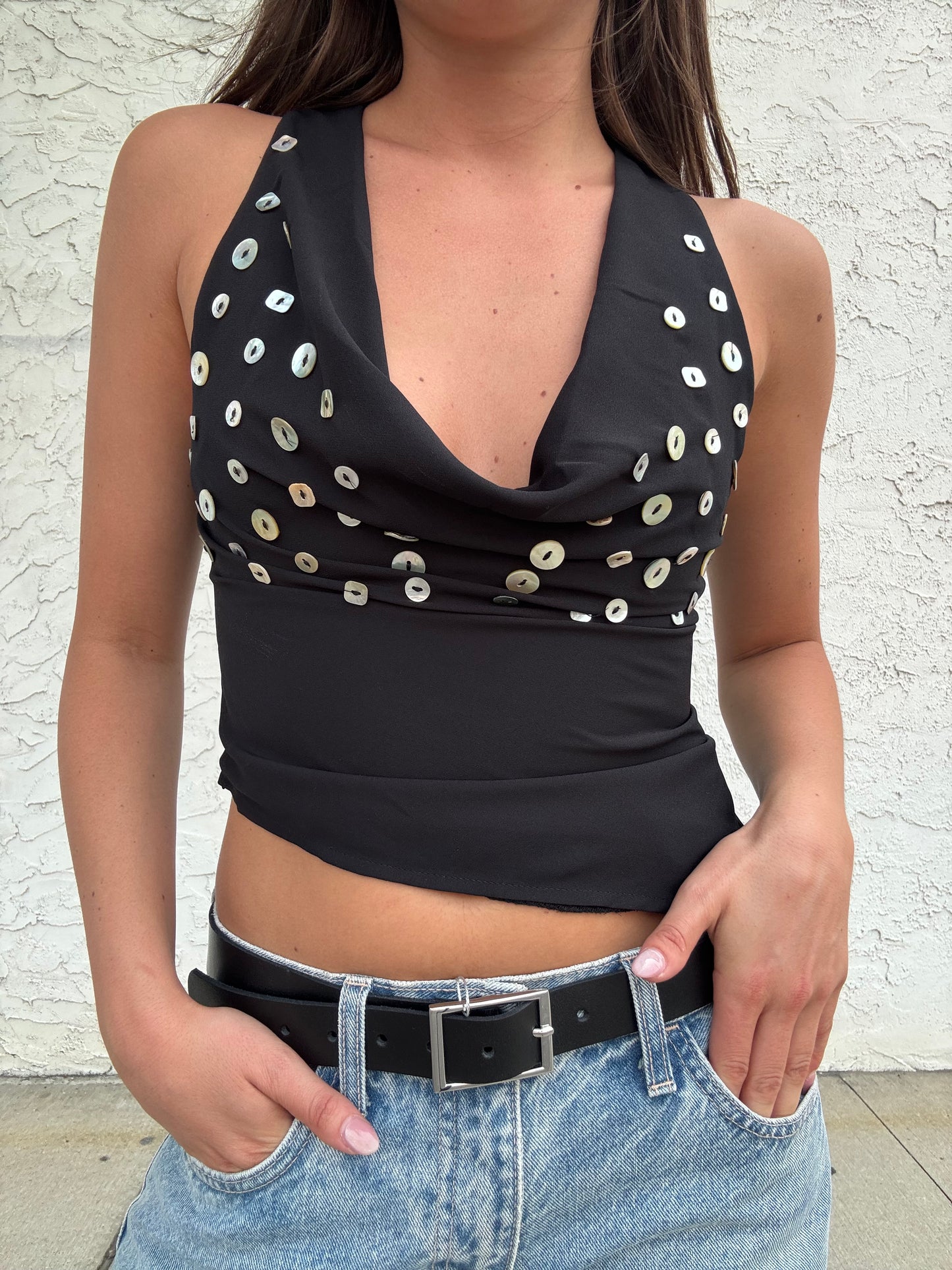 Monroe Cowl Button Top