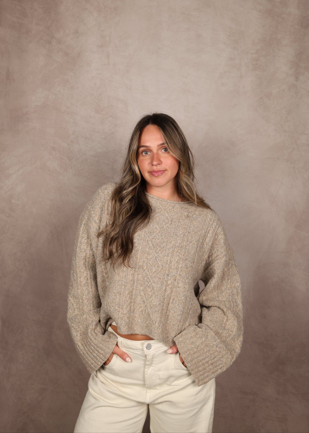 Aria Cable Knit Cropped Sweater