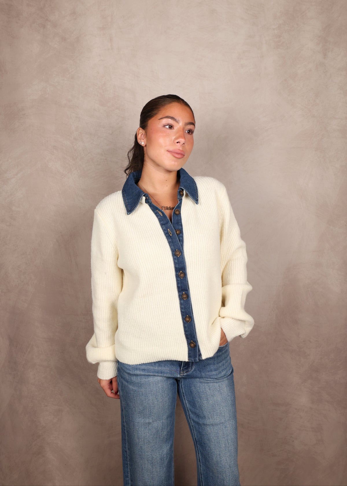 Denim Contrast Cardigan