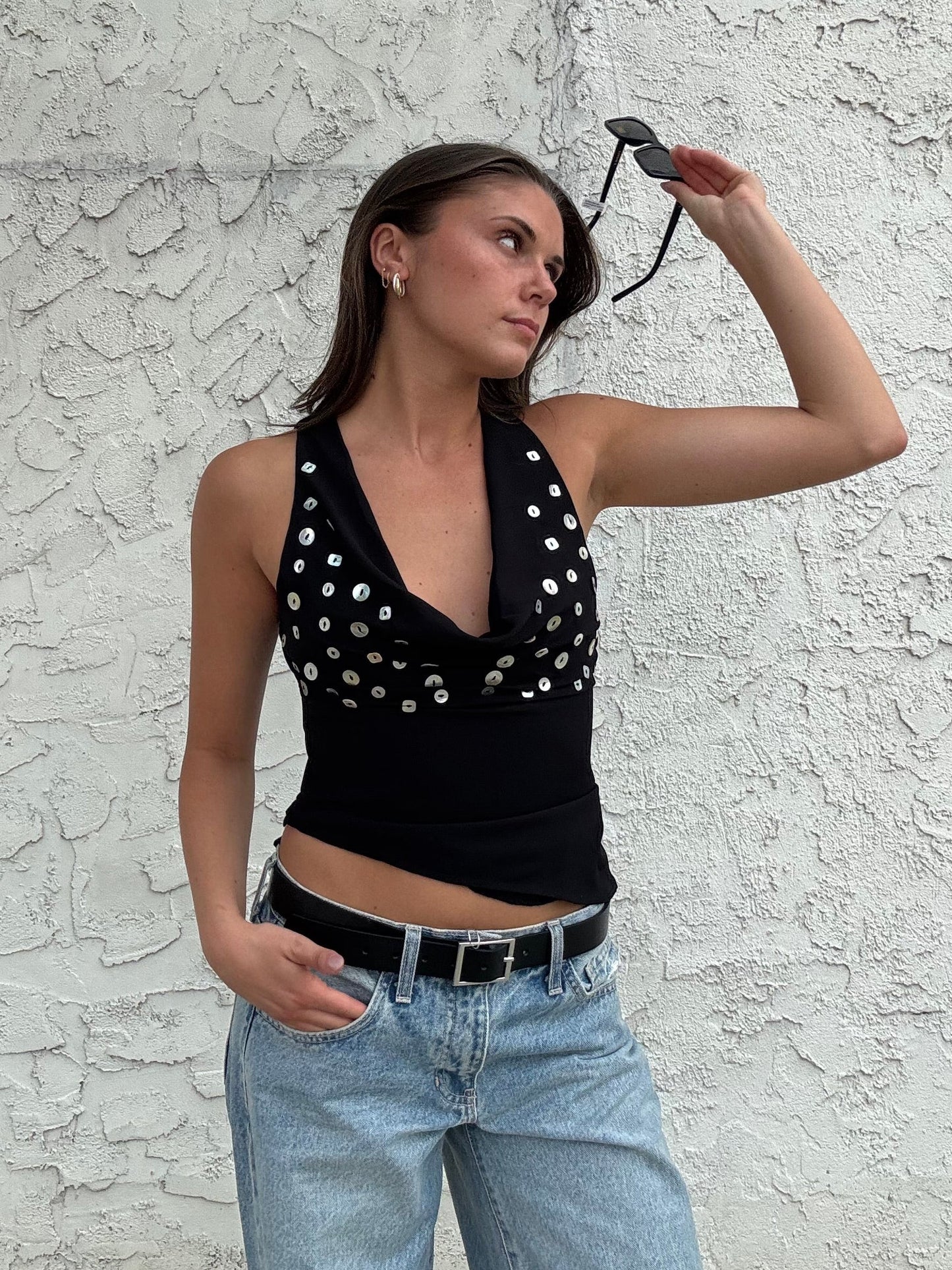 Monroe Cowl Button Top