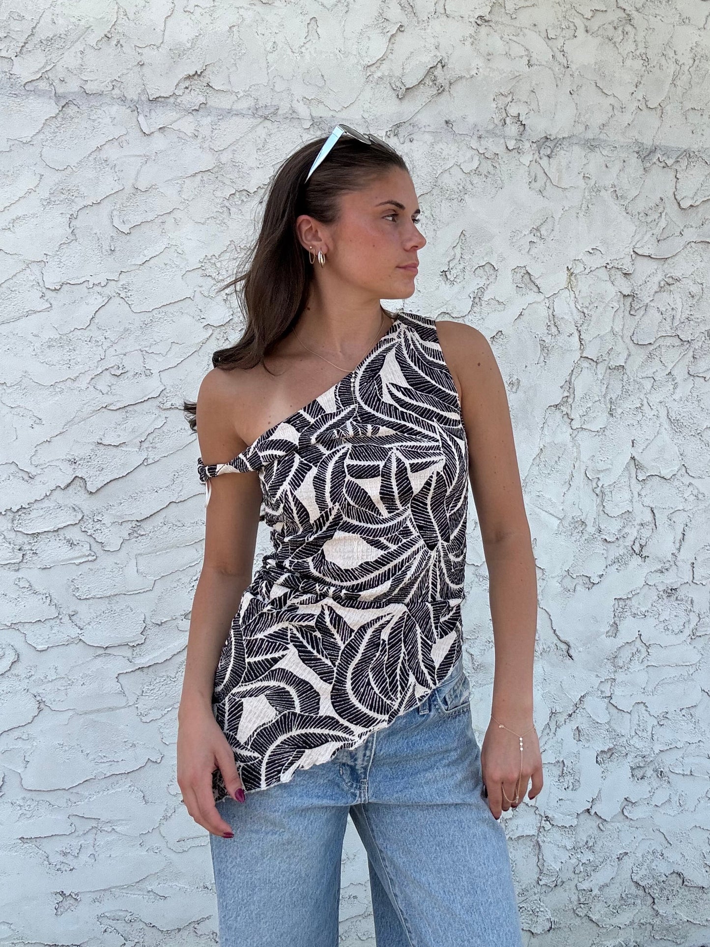 Midnight Palm Asymmetrical Top
