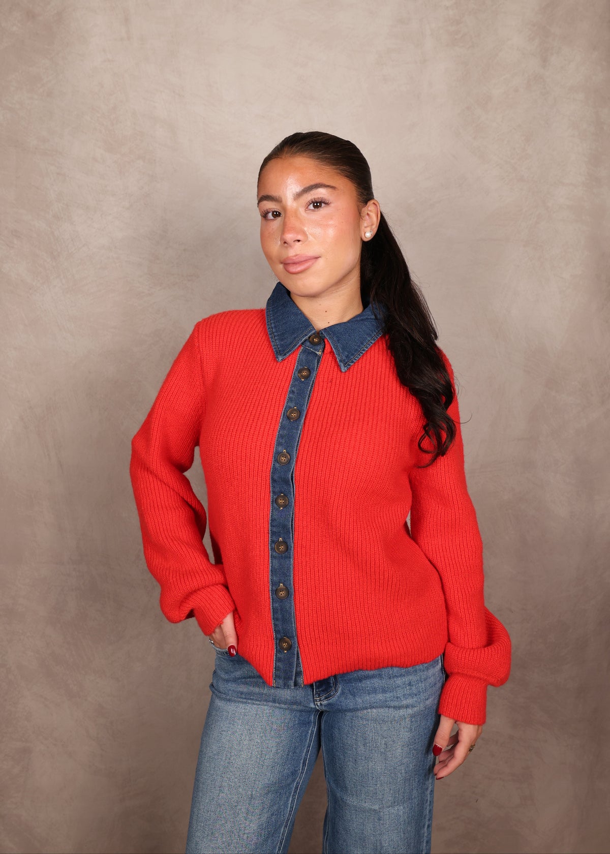 Denim Contrast Cardigan