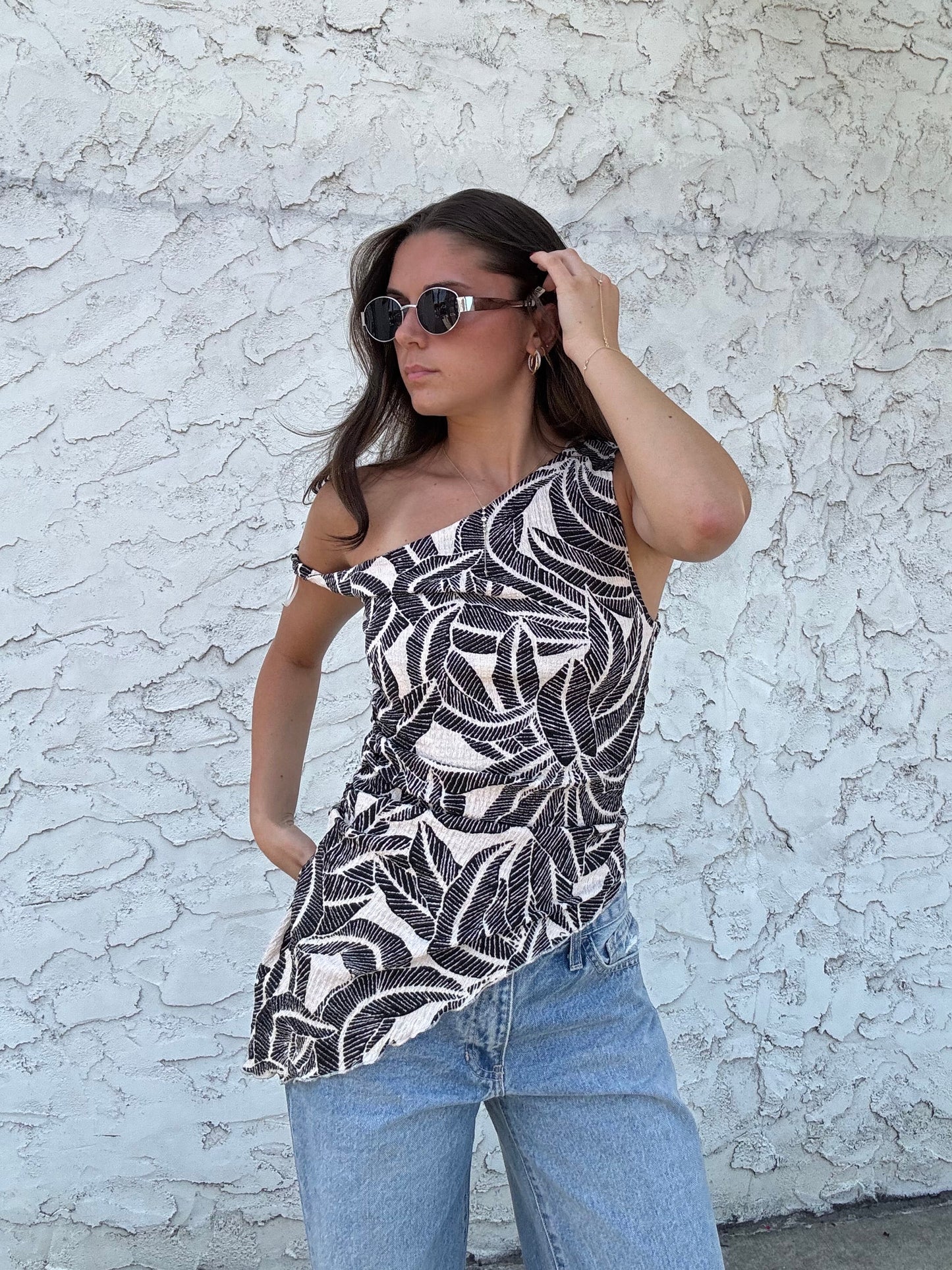 Midnight Palm Asymmetrical Top