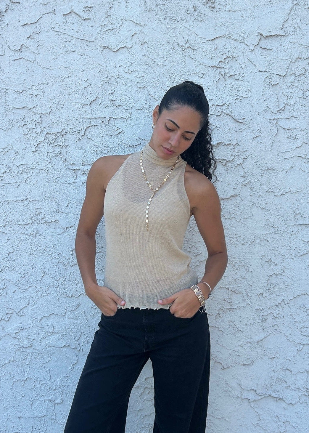 The Noire Tie-Neck Mesh Tank