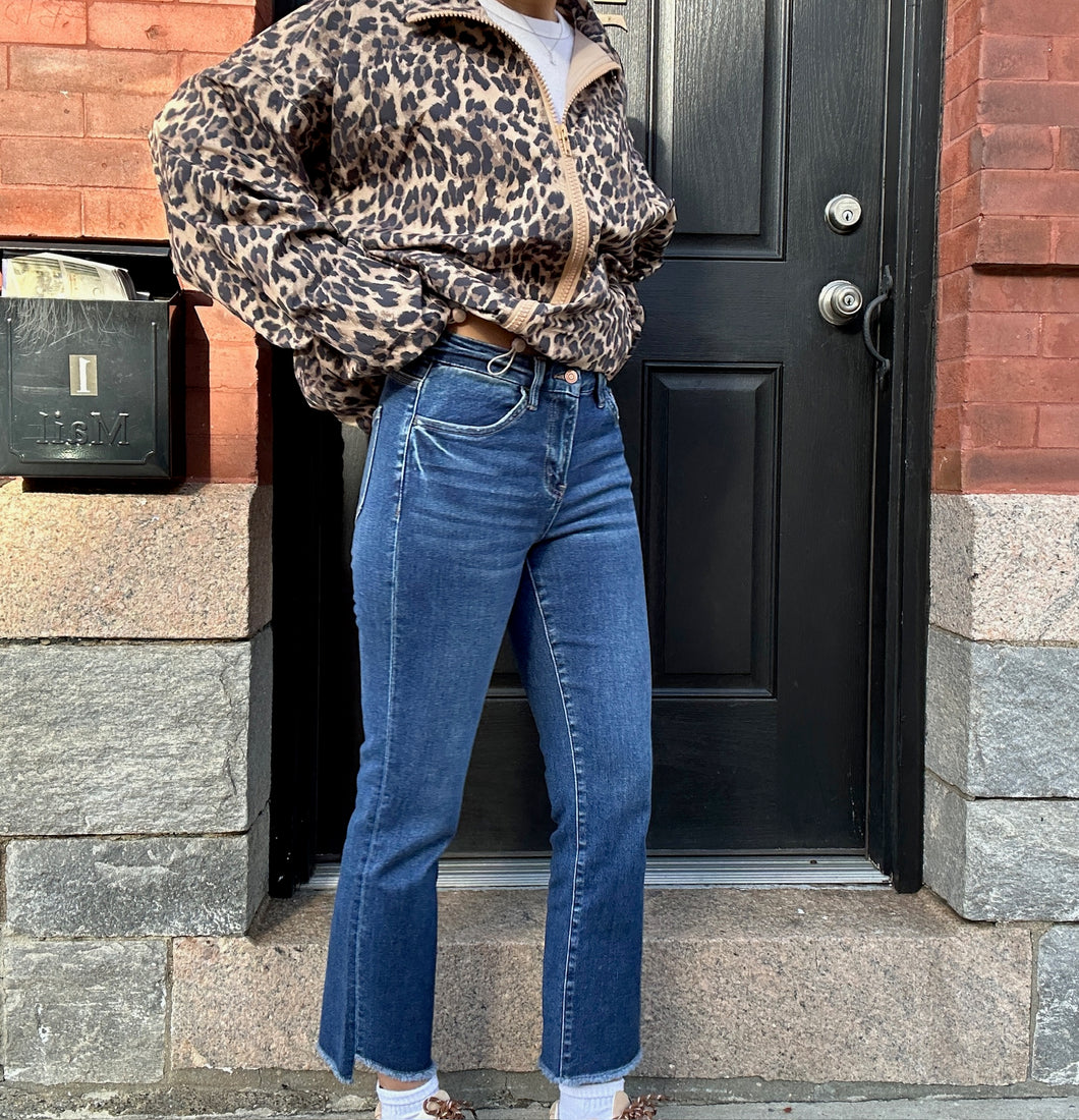 Flying Monkey High Rise Raw Slant Hem Slim Straight Jean