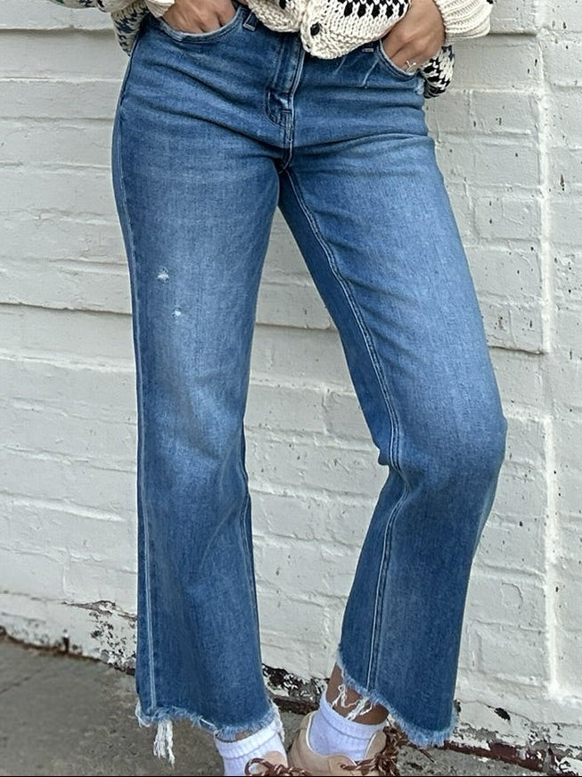 Flying Monkey Distressed Raw Hem Crop Straight Jeans